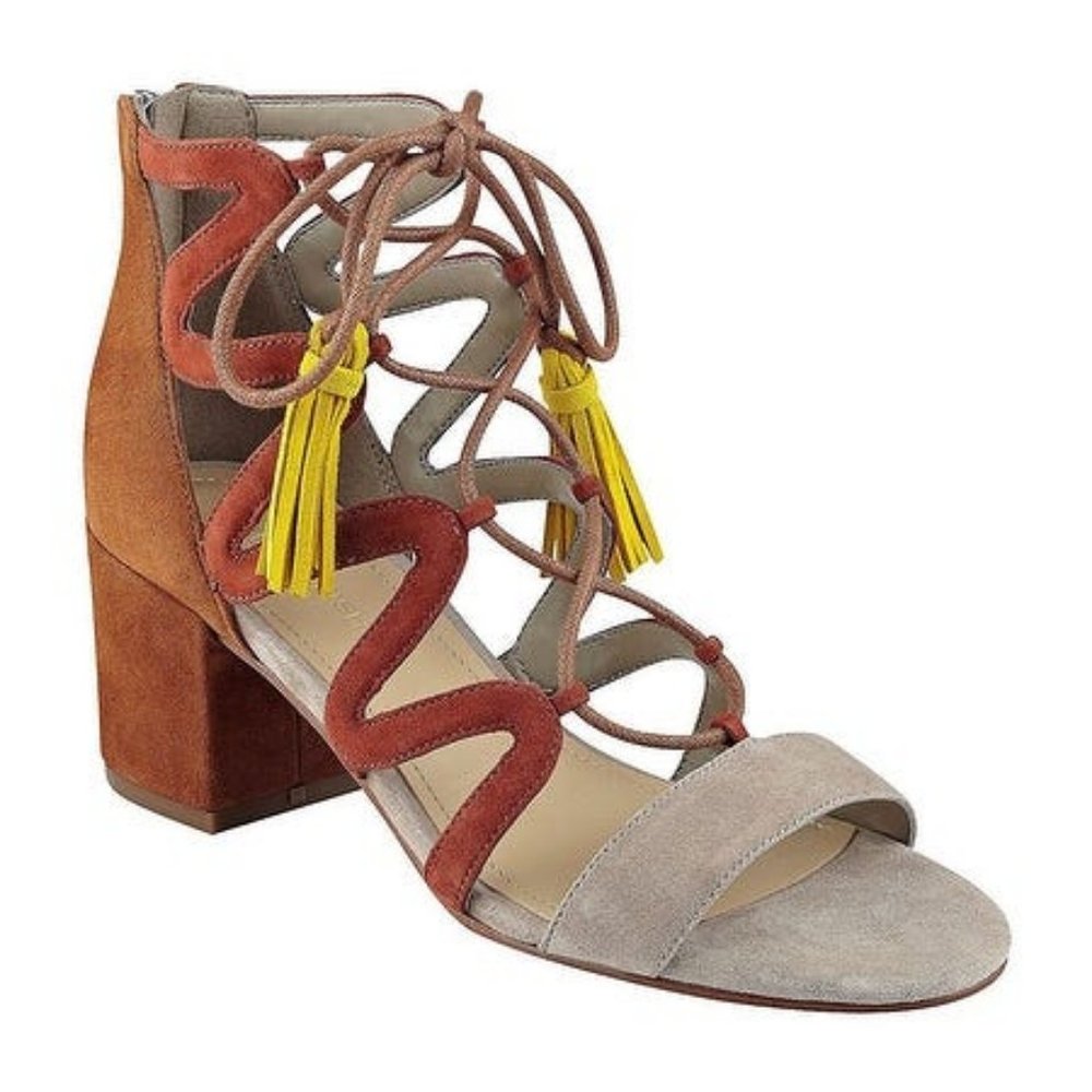 MARC FISHER Suede Tassel Lace Up Sandals